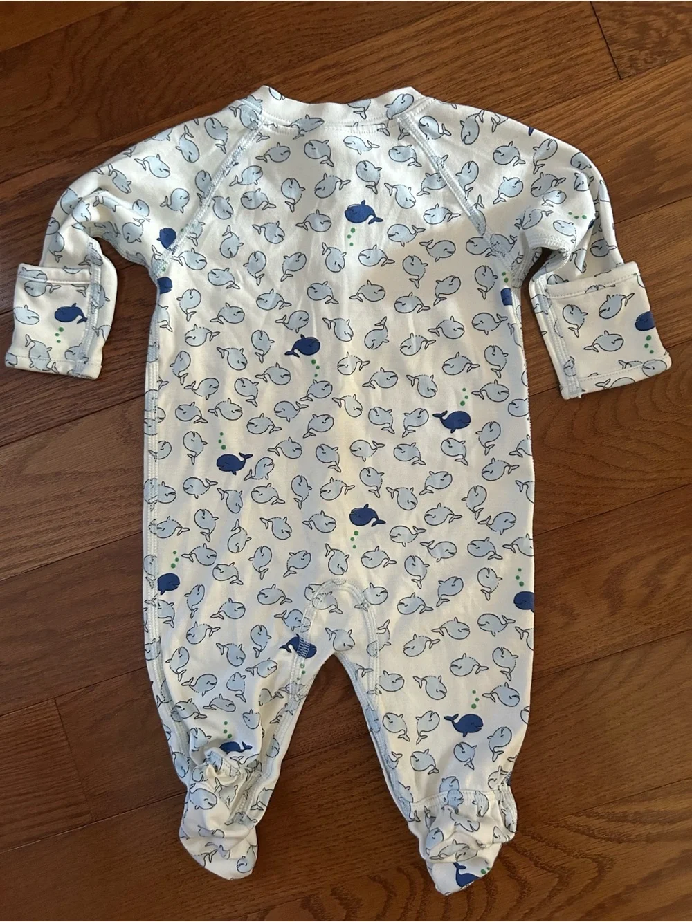 Hanna Andersson Footed One-Piece Blue Whale Print Organic Pima Cotton 0-3M